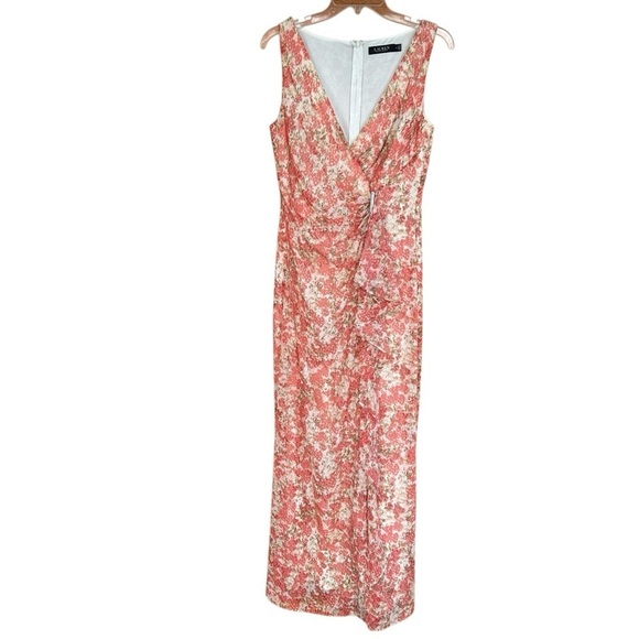 LAUREN Ralph Lauren Floral Ruffle-Trim Georgette Gown, size 8 - Picture 3 of 14